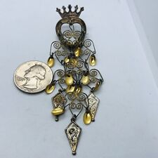 ANTIQUE MADE IN NORWAY PIN HEART CROWN BROOCH 830 MARKED SILVER CHATELAINE picture