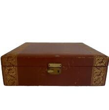 Leather Box Vintage Brown Gold Tierred Jewelry Watches Storage picture