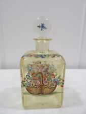 Fabulous Old VINTAGE CZECH Crackle Glass Perfume Decanter~Flower Baskets~Signed picture