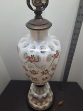 Stunning Fenton Hand Painted Floral French Opalescent Coin Dot Table Lamp picture
