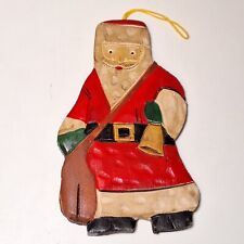 Vintage Carved Santa Claus Christmas Ornament Folk Art Bell Sack READ picture