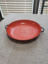 vintage mcm enamelware Made In Italy 9.5 Inch Around 1.5 Deep Orange And Black  picture
