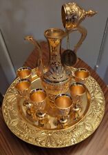 Middle Eastern Swarask Etched 24k Gold Plated 8 PCs Coffee Or Tea Pot Set picture