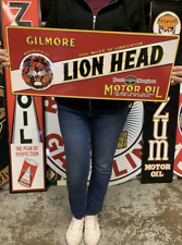 Antique Vintage Old Style Sign Gilmore Lion Head Oil Gas Made in USA picture