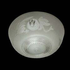 VINTAGE CEILING LIGHT LAMP SHADE GLOBE 3 Hole Clear Floral Frosted Glass #37 picture