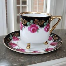 Vintage Pink Floral Gold Accented Tri-footed Demitasse 5oz Cup & Saucer Set picture