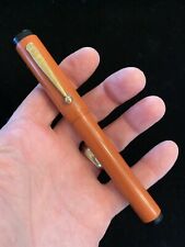 Rare Huge Antique Eclipse Flat Top Orange Red Fountain Pen Made In USA 14K picture