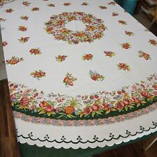Vintage Round Spring Summer Tablecloth Flowers & Fruit 66 Inch Kitchen Dining picture