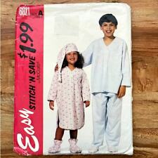 Vintage 1990s Sewing Pattern McCalls 6821 XS - S Kids PJs Hat Slippers COMPLETE picture