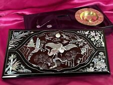 Chinese Lacquer Smoking Box Mother of Pearl Inlay Compartments Zodiac Tray 1920s picture