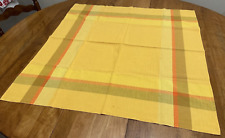 VIN TABLE TOPPER GOLD-OLIVE-YELLOW LINEN SQUARE LIKELY 1960'S-70'S LIGHT 