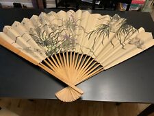 Vintage Huge Hand Painted Oriental Asian Wall Fan Wood Extra Large NICE 54” picture