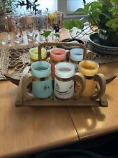 Siesta Ware Multicolor Pastel Hawaii Tiki Glasses With Outrigger Caddy Set Of 6 picture