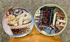 Vintage Cat Plates Lazy Morning /  Three Little Kittens Lot Of 2 picture