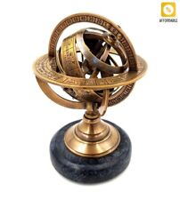 Brass Astrolabe With Moving Rings On Black Stone Base Decoration Astronomy Gift picture