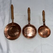 Rustic Copper Hammered Mini Pans with Wood Handles Lot of 3 Cottagecore Vintage picture