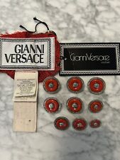 Versace Vintage Metal Buttons Medusa Head Silver Red Center & Label Rare & Real picture