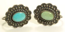 Vintage Navajo Sterling Silver Old Pawn Stamped Turquoise Flower Earrings picture
