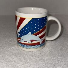 Vintage Florida Dolphin Souvenir Coffee Mug Orlando SeaWorld Stars and Stripes picture
