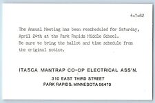 Park Rapids Minnesota Postcard Itasca Mantrap Co-Op Electrical Ass'n Letter 1905 picture