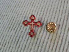 BUDDED CROSS Pin RED Enamel Lapel Christian Brooch Badge Orthodox NEW Nice picture