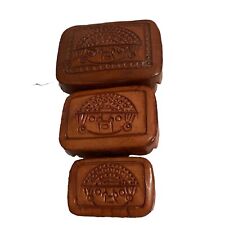 Vintage Hand Tooled Leather 3 In 1 Nesting Trinket Jewelry Ring Box Peru picture