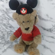 Vintage Disneyland Jointed Teddy Bear Red Sweater Mickey Mouse Ears New W Tags picture