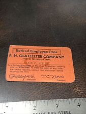 Vintage PH Glatfelter Co Retired Employee Pass Card Clair Miller Spring Grove Pa picture