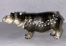Vintage Jeweled Hippopotamus Trinket Box Magnetic Hinged Lid Enameled Figurine picture