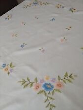 VINTAGE CREAM IRISH LINEN LARGE TABLECLOTH  FLORAL EMBROIDERY 41