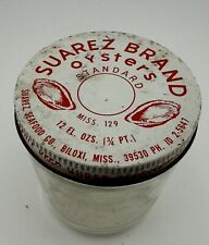 VINTAGE SUAREZ BRAND OYSTER JAR TIN LID &Jar BILOXI MISSISSIPPI SEAFOOD OYSTERS picture