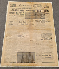 NEWS CHRONICLE WW2 LONDON 6 HOUR NIGHT RAID 27TH AUG 1940 NEWSPAPER picture