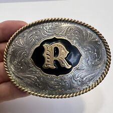 MONTANA SILVERSMITH STERLING SILVER PLATE WESTERN BELT BUCKLE Gold INITIAL R picture