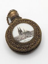 Antique Red Glass With Brass Scent Bottle Cologne Cathedral Dom zu Coln picture