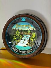 1979 Olympia Beer Ask For OLY Lighted Beer Sign Beer Barrel Waterfall Mancave picture