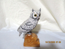 VTG 1987 Hand Carved and Painted Horned Gray & White Owl Signed Eric Gudat, 8.5