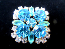 Magnificent Czech Vintage Glass Rhinestone Button   Crystal & Turquoise picture