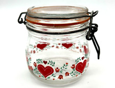 Vtg ARC FRANCE Teleflora Valentine Glass Jar Rubber Sealed Containers picture