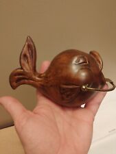 Vintage MCM 1956 Brown Treasure Craft Chubby Puffer Fish Ashtray picture