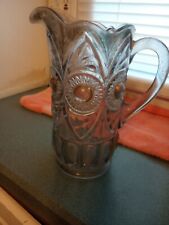 Antique Glass Water Pitcher Sunflower Motif With Gold Bullseye Trim picture