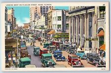 Miami Florida FL Postcard Looking West Flagler Street Road c1940 Vintage Antique picture