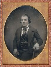 Handsome Young Gentleman Longer Hair Tie Pin 1/4 Plate Daguerreotype T226 picture