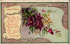 1910 Color Postcard Of Language Of Purple Clematis Flowers Love Romance picture