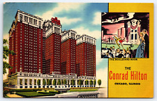 Chicago IL-Illinois, The Conrad Hilton Hotel, Vintage Linen Antique Postcard picture