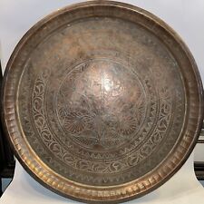 Large Antique Etched Copper Round Serving Tray 18