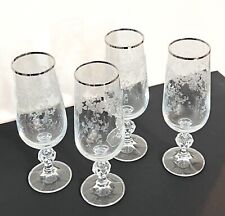 Vintage Queens Lace By BOHEMIA Cry Set Of 4 Champagne Flutes With Silver Rim EUC picture