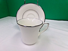 VINTAGE CUP AND SAUCER, NORITAKI, TRADITIONS 2000.WHITE, PLATINUM, #7808 picture