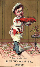 c1880 R H WHITE & CO BOSTON MA YOUNG CHEF LOBSTER VICTORIAN TRADE CARD Z1106 picture