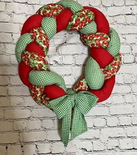 VTG Wreath Summer Braided Fabric 20” Red White Green Strawberries Gingham Bow picture