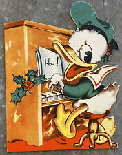 Vintage Disney Donald Duck Look Alike Christmas Card Playing Piano Holly picture